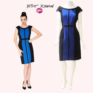 BETSEY JOHNSON NWT Black & Blue Colorblock Ponte Sheath Mini Dress 14